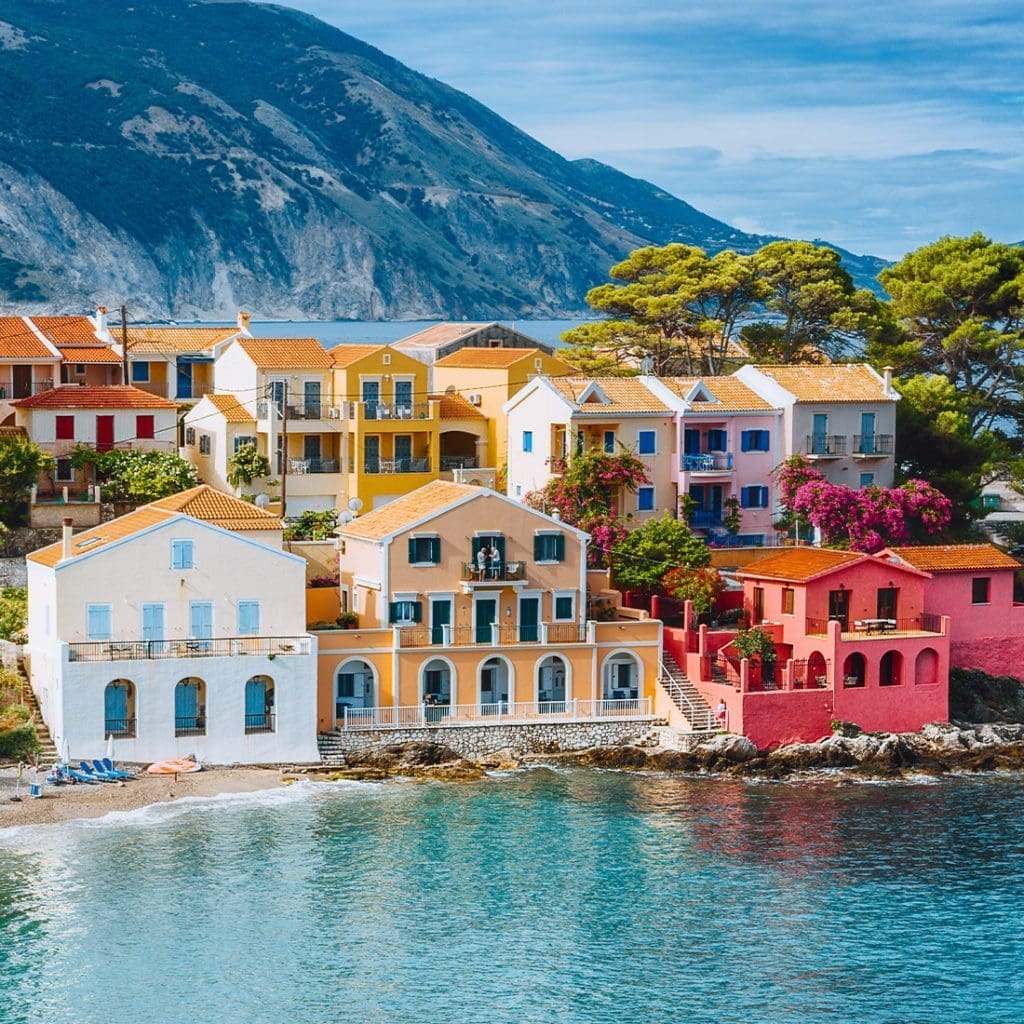 Assos Village Kefalonia colourful harbour and traditional houses